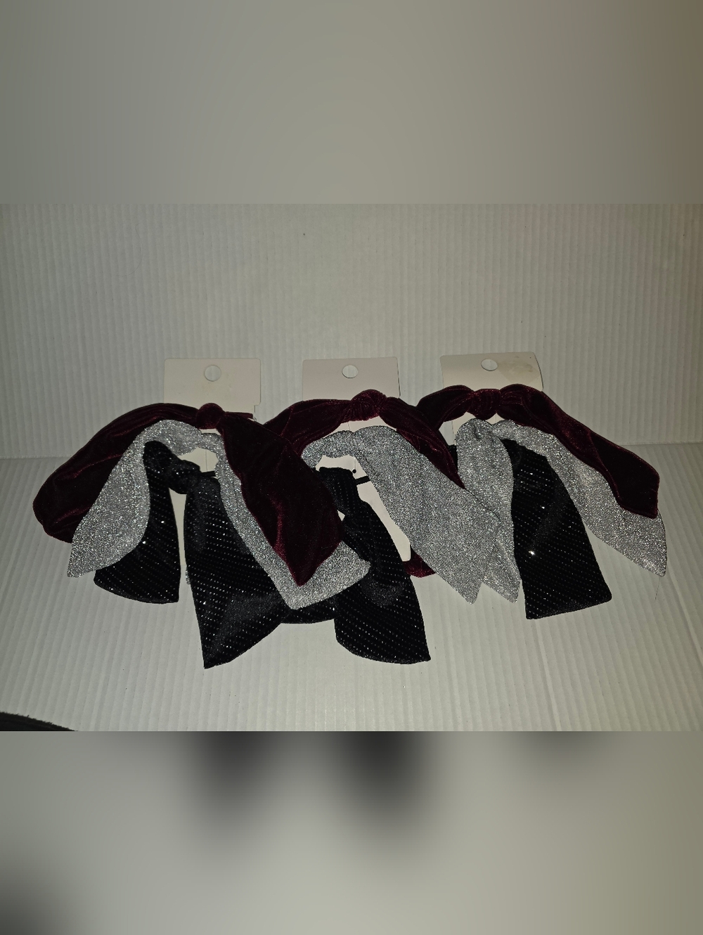 NWT Velvet and Metallic Knotted Bow - Burgundy, Silver, Black (3 Packs)